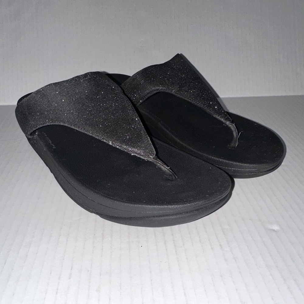 FitFlop Shoes Womens Size 8‎ Black Glitter Thong Wedge Sandals Comfort Toning